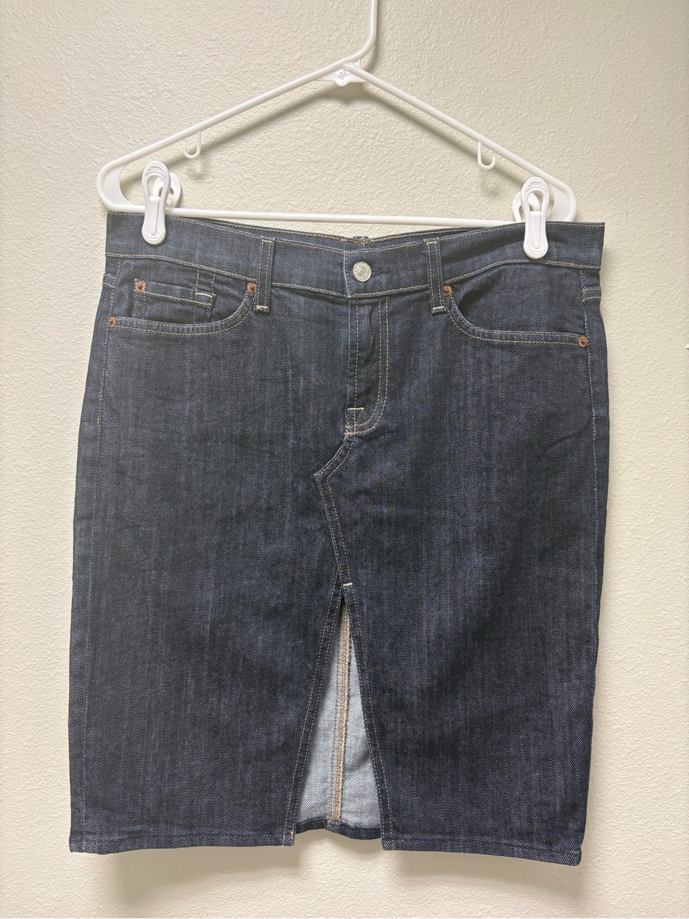 7 For All Man Kind Womens Blue Denin Skirt Knee Length  Slit Size 14/32